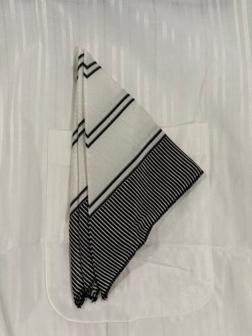 Fratello French Cuff Dress Shirt White Black Trim Textured Self-Stripe NWT 16.5 - Picture 9 of 9